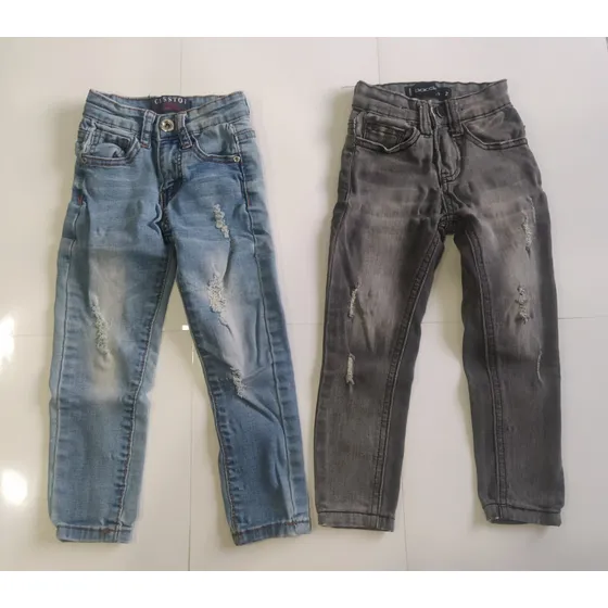 Pantalón Jeans De Niña Talla 2, Azul Y Negro, Usados