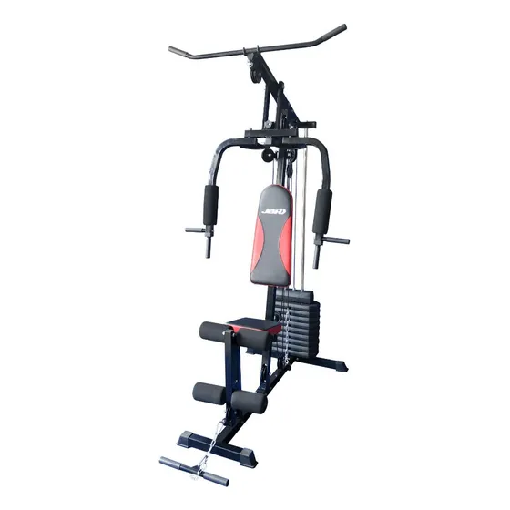 Multigimnasio Multigym Jbh Hg2 50 Kilos El Mas Reforzado! C Estructura Negro Tapizado Negro con Rojo
