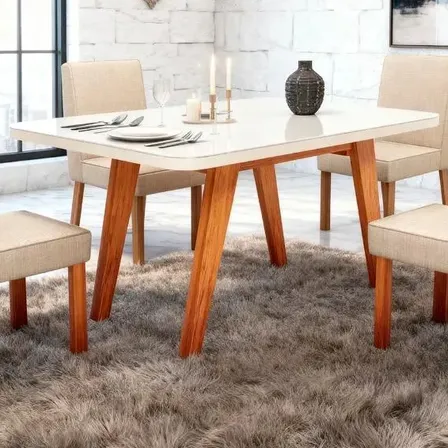 Sala De Jantar 130x90 Mavie Vidro Off 4 Cadeiras Bom Pastor Off-white Naturale Linho Off