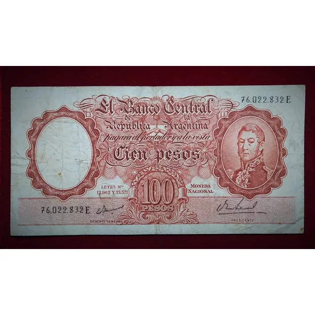 Billete 100 Pesos 1967 Serie E Bottero 2078 Moneda Nacional 