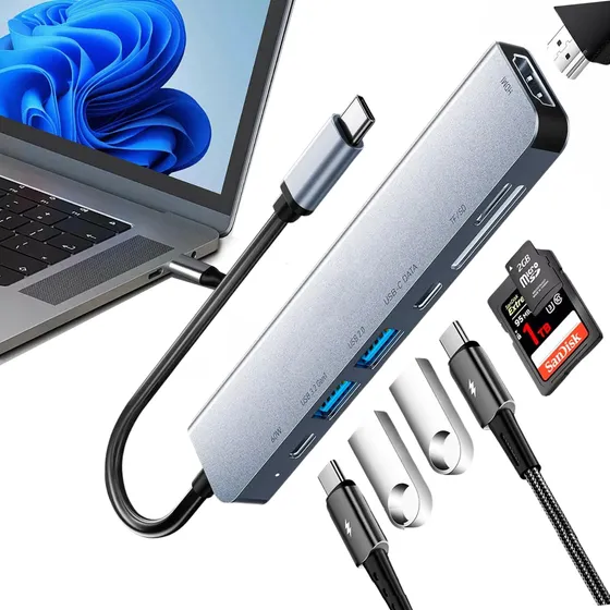 Hub Usb-c Adaptador 3.0 Multiportas Sd Card 7 Em 1 Hdmi 4k
