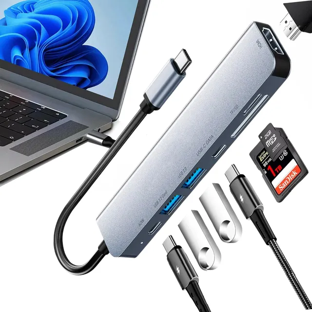 Hub Usb-c Adaptador 3.0 Multiportas Sd Card 7 Em 1 Hdmi 4k