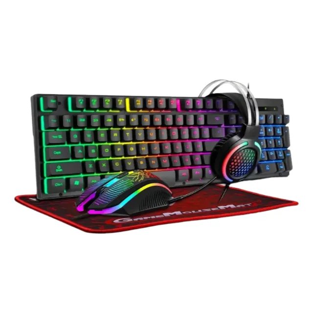 Combo Gamer 4 En 1 T-wolf 400 Teclado Mouse Pad  Diadema Rgb