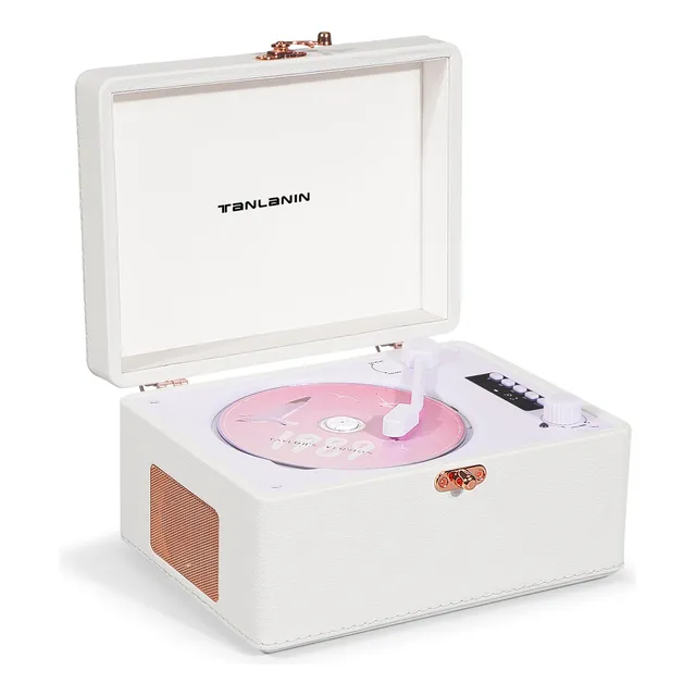 Cd Player Tanlanin Vintage Desktop W/ Speakers Bluetooth Whi