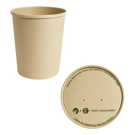 Contenedor Bambú Biodegradable Con Tapa 1 Litro 50 Piezas