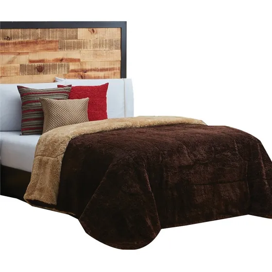 Elefantito cobertor Matrimonial borreguita chocolate beige 180cm y 220cm dos vistas bicolor