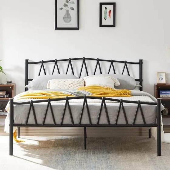 Base De Cama Vecel De Metal C/ Cabecera En M Negra