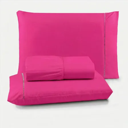 Jogo De Lençol Queen 3 Peças 400 Fios C/ Elástico Hotel Pink Liso