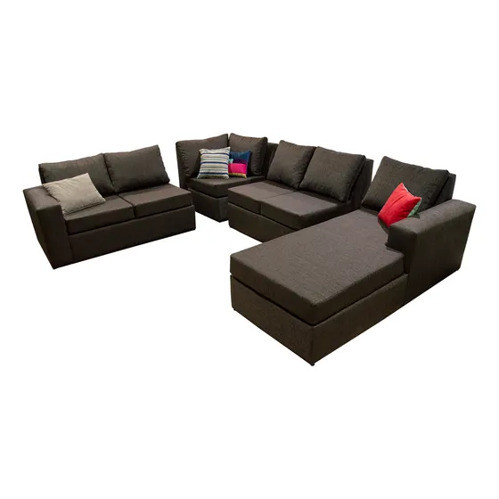 Sofá Rinconero Geben Argentina Modelo Bremen En Forma De U De 6 Cuerpos En Chenille Color Gris Oscuro Y Patas De Plastico Negro