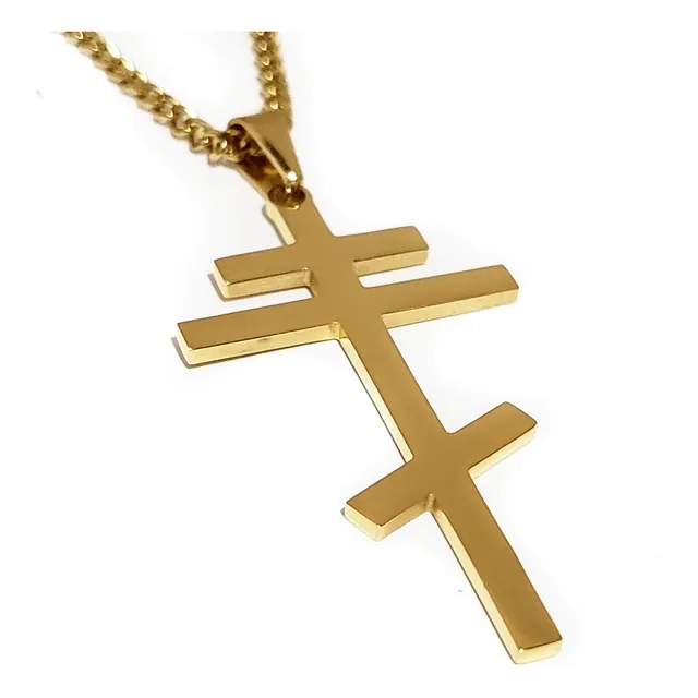 L Collar Dije Cruz Ortodoxa Cruz Rusa Crucifijo Dorado Acero