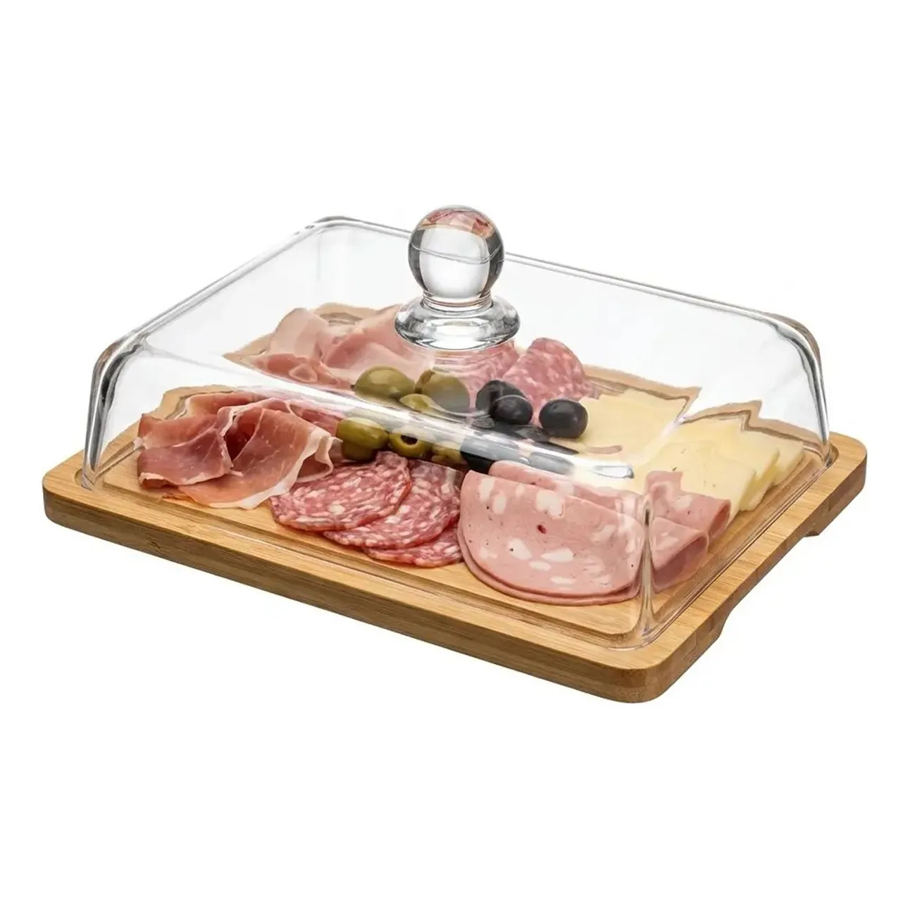Porta Frios Base Bambu / Tampa Vidro Premium Organizador Transparente Porta Frios Base Bambu / Tampa Vidro Premium Organizador Transparente
