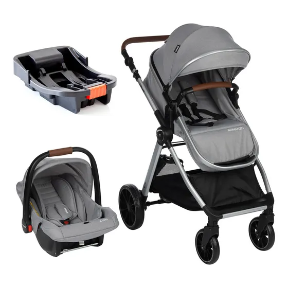Carrinho De Bebê Romanzo Com Bebê Conforto E Base Infanti