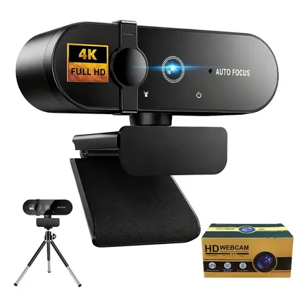 Webcam Camara Web 4k Fullhd Computadora Microfono Negro