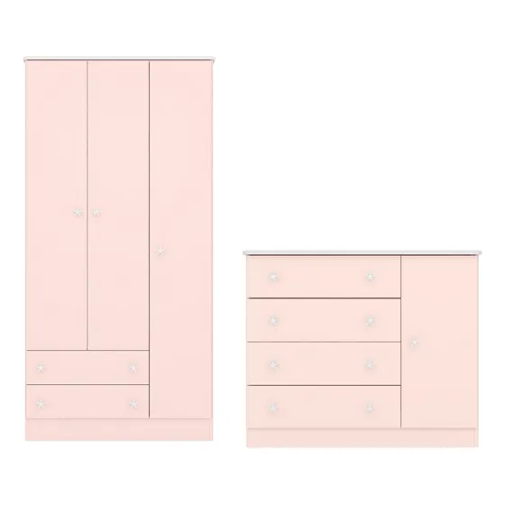 Roupeiro E Cômoda Infantil Para Bebê Branco Rosa Qmovi