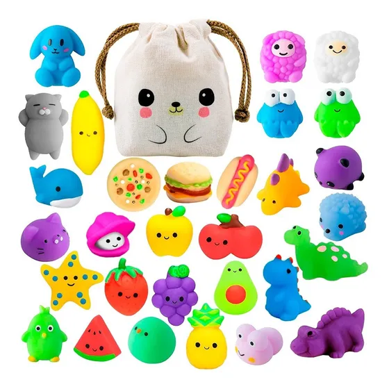 Set De 16 Squishy Mochi Animals Random C/ Bolsita Kawaii