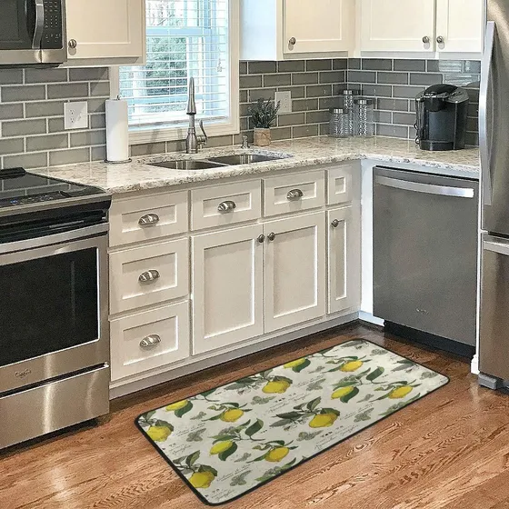 Alfombra Cocina Vintage Limon Mariposa Antideslizante Baño X