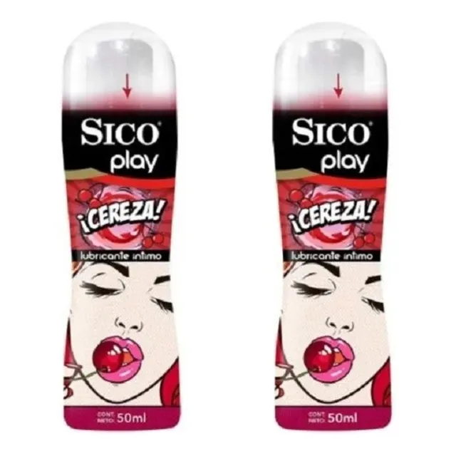 Sico Play, Lubricante Íntimo, Sabor Cereza, 50ml 2pack