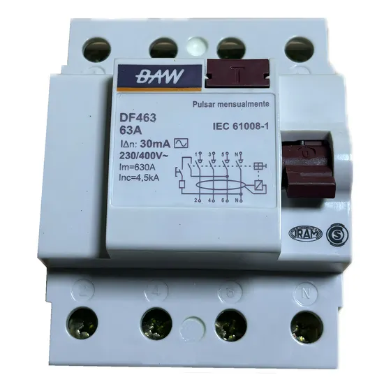 Disyuntor Tetrapolar 63amp 4x63 30ma Baw Iram 4 X 63a