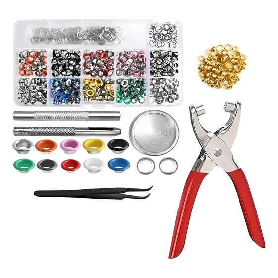 Kit 500 Ilhós Coloridos Aplicador Manual Vazador E Alicate