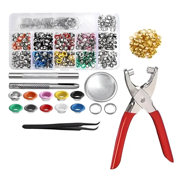 Kit 500 Ilhós Coloridos Aplicador Manual Vazador E Alicate