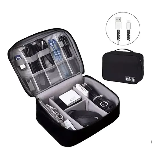 Bolso Organizador De Cables Y Accesorios Usb Viajero Color Negro