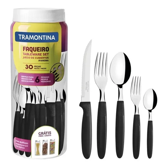 Faqueiro Talheres Inox Ipanema Preto 30 Peças Tramontina