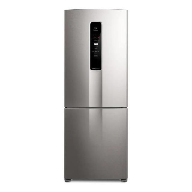 Geladeira Electrolux Frost Free Inverter 490l Efficient Com Autosense Inverse Inox Look (ib7s) Cinza 127v