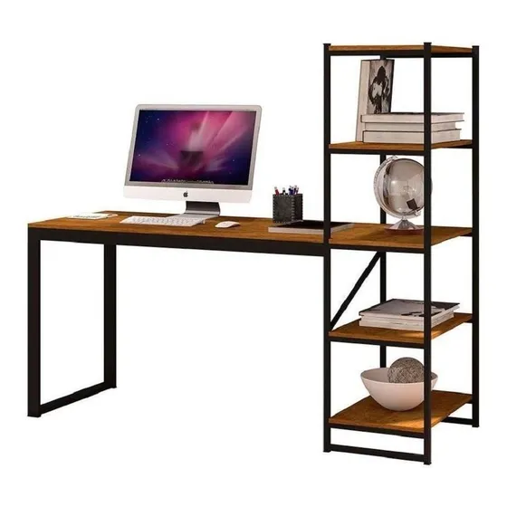Escrivaninha Art Panta com prateleira mdf de 170cm x 147cm x 60cm preto/canela