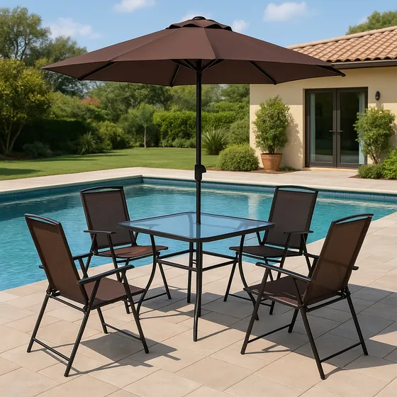 Conjunto Mesa Menorca 4 Cadeiras Guarda Sol Varanda/jardim