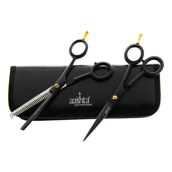 Paq Tijeras De Corte Y Degrafilado Basic Barberías Estilista Color Negro