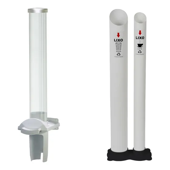 Dispenser Porta Copos Descartáveis + Descarte De Copos Lixo Cor Branco