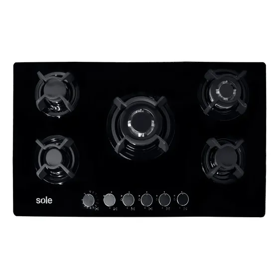 Encimera A Gas Vidrio Templado 86cm 5 Quemadores Solco059 Color Negro | Cuotas sin interés