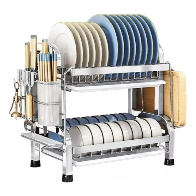 Escurridor De Platos De Acero Inox Dos Niveles + Accesorios 