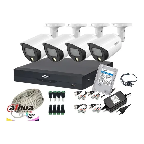 Cctv Kit Dahua Pro 5mp 4 Cam Full Color Wizsense + 1tb
