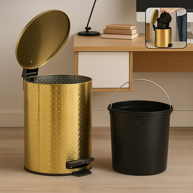 Lixeira 5 Litros Dourada Gold Luxo Cesto Banheiro Escritório