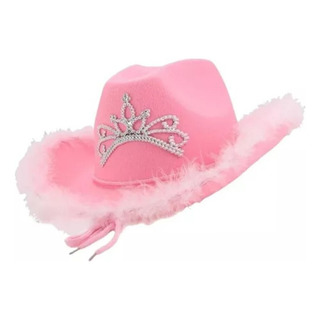 Sombrero Cowboy Adornado Con Plumas, Corona De Cristal Rosa Sombrero Cowboy Adornado Con Plumas, Corona De Cristal Rosa
