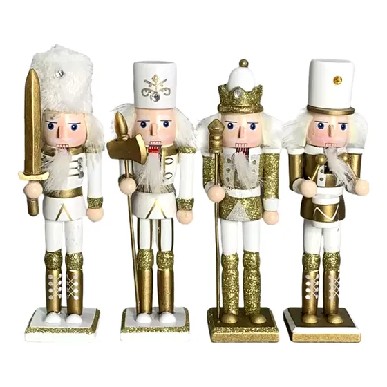 4 Cascanueces De Madera Navideños Adorno 12cms Navidad Dorad
