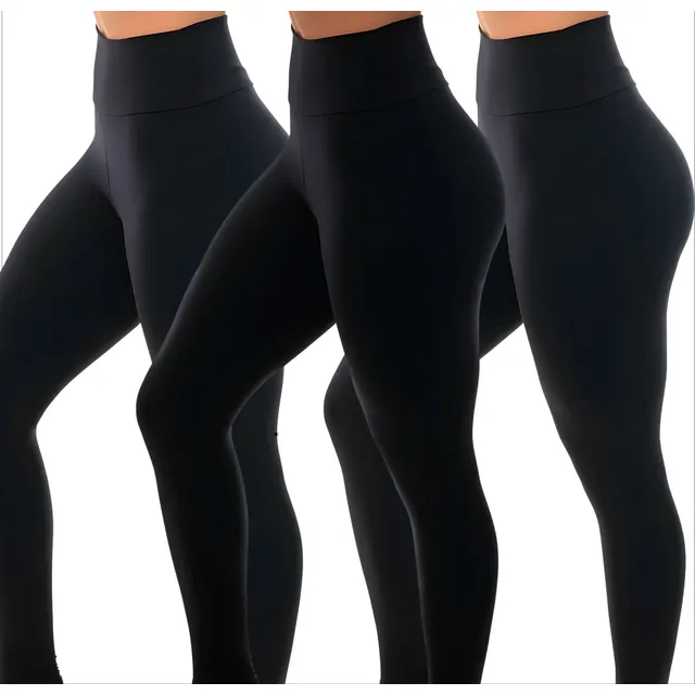 Kit 3 Calças Legging Feminina Cintura Alta Leg Suplex Grossa