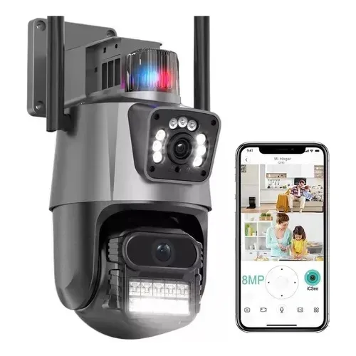 Camera Segurança Externa Lente Dupla 4k 6mp Sirene Policial