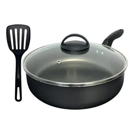 Frigideira 24 Antiaderente Alta Com Tampa De Vidro Cor Preto