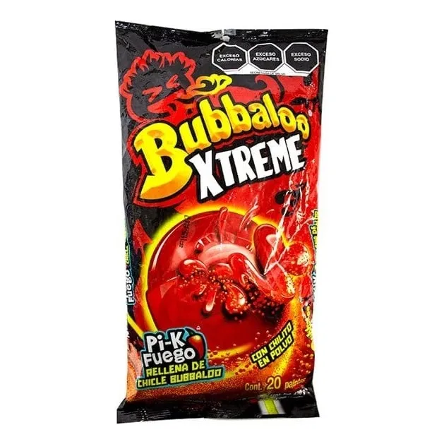 Paleta Bubbaloo Xtreme Sabor Pi-k Fuego rellena chicle 20pzs