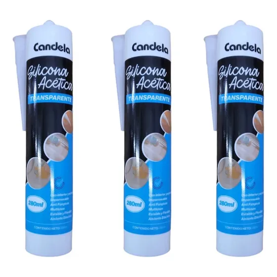 Cartucho Sellador Silicona Transparente Acetica Pack X 3