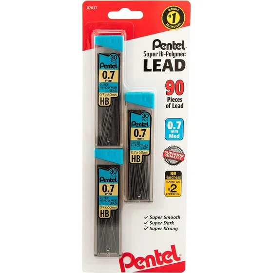 Set Minas Pentel Super Hi Polymer Lead Hb De 0,7 Mm 90 Minas