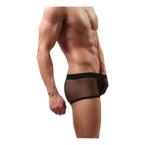 Boxer Hombre De Red Elastizado Transparencia Negro Sexy