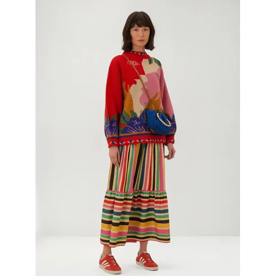 Pull De Tricot Farm Lenço Surreal - Modelagem Grande