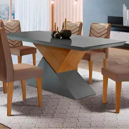 Mesa Aster 180 Tampo Em Mdf Com 6 Cadeiras Liz Moderna Cor Marrom, Grafite E Imbuia