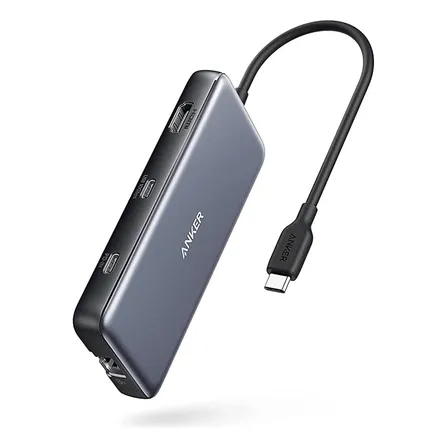 Anker Adaptador USB-C Hub 8 en 1 Anker 555, HDMI 4K@60Hz, 10gbps, Carga Rápida PD 100W, para Mac, iPad, Windows, Chromebook y Consolas, Diseño Compacto, Plug & Play para Oficina y Entretenimiento
