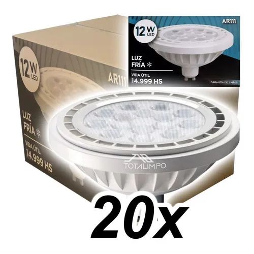 20 Lámparas Led Ar111 12w Dimerizables Luz Fría Candela 7307 Color de la luz Blanco frío