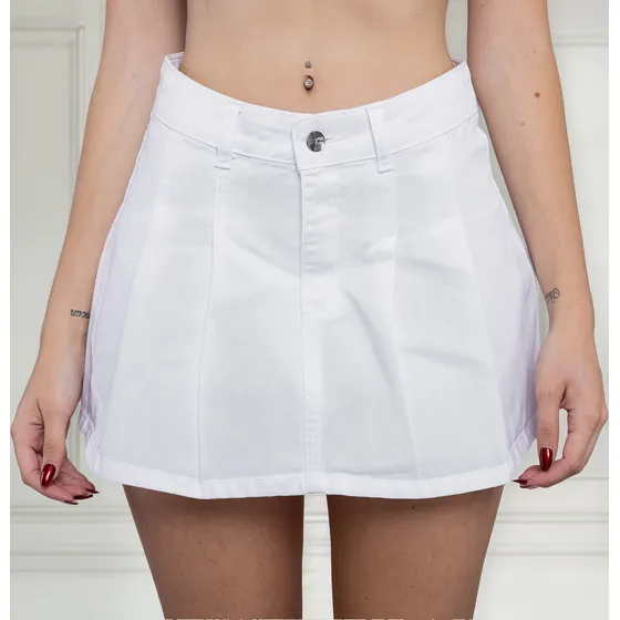 Pollera Tableada Corta De Jean Moom Para Mujer