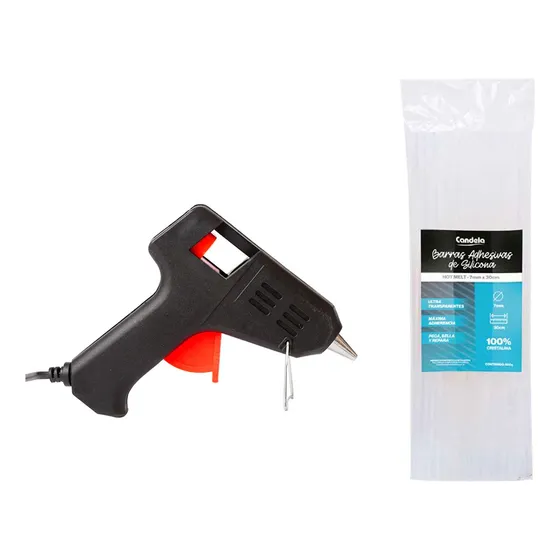 Pistola Encoladora Silicona 10w Candela + 40 Barras 7mm 500g Color Negro